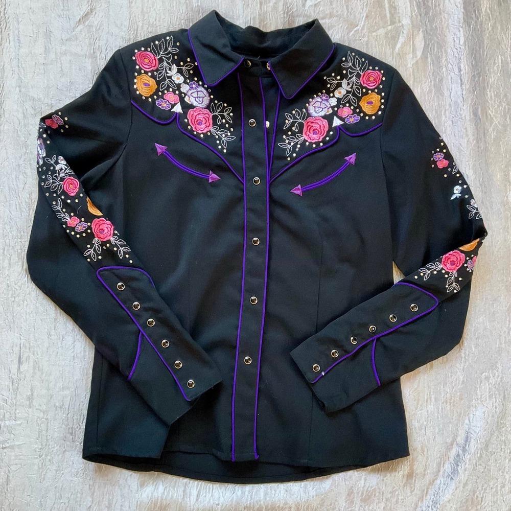 Scully Western Floral Rose Embroidered Pearl Snap Shirt PPL-864 Sz Small Cowgirl - Picture 3 of 15